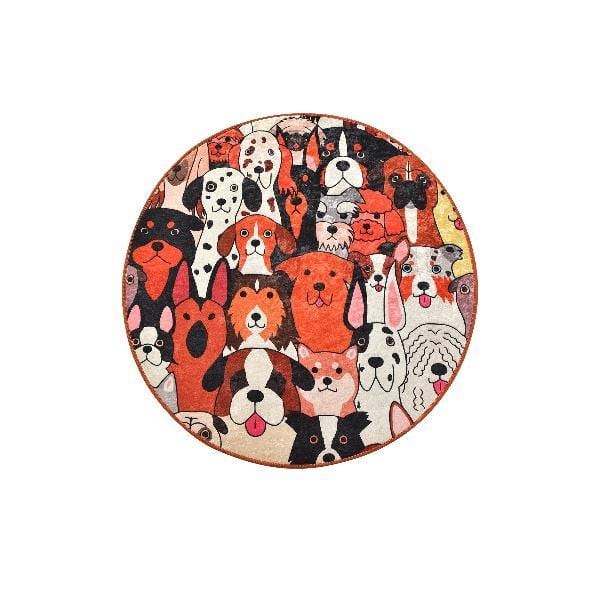 Dogs Dijital Baskılı Yuvarlak Banyo Halısı, Kaymaz Taban, Yıkanabilir Bonvagon