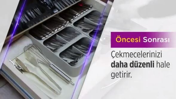 Dokuz Bölmeli Rampalı Çekmece İçi Beyaz Kaşıklık