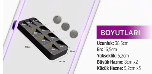 Dokuz Bölmeli Rampalı Çekmece İçi Beyaz Kaşıklık Bonvagon