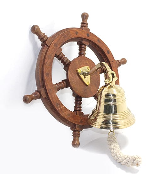 Duvara Asmalı Ahşap Dümenli Pirinç Çan 33X12CM