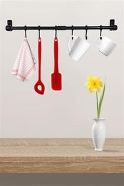  Duvara Monte Edilen 6 Kancalı Dekor Kaşıklık ve Kupa Askısı Bonvagon