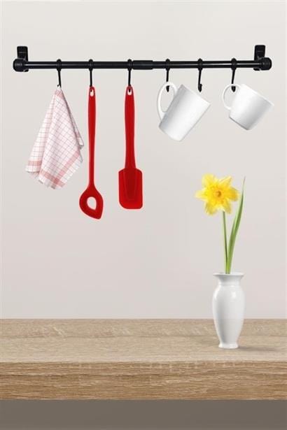  Duvara Monte Edilen 6 Kancalı Dekor Kaşıklık ve Kupa Askısı Bonvagon