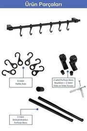  Duvara Monte Edilen 6 Kancalı Dekor Kaşıklık ve Kupa Askısı Bonvagon