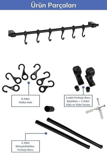  Duvara Monte Edilen 6 Kancalı Dekor Kaşıklık ve Kupa Askısı Bonvagon