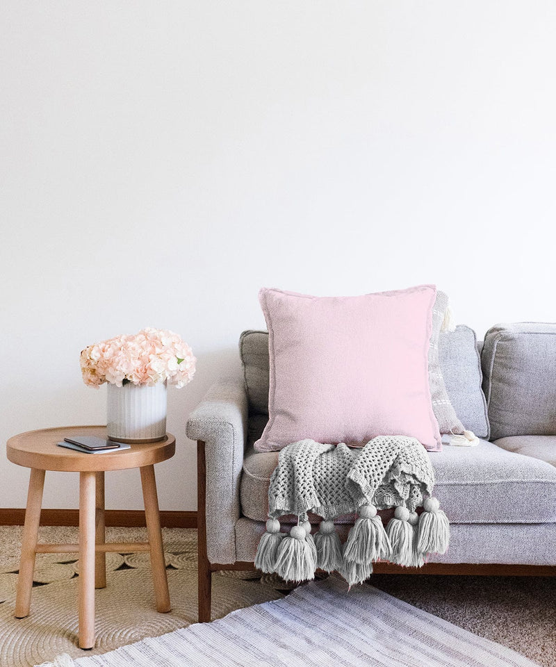 Düz Açık Pembe Renkli Dijital Baskılı Raşel Kadife Yastık Kırlent Kılıfı Bonvagon