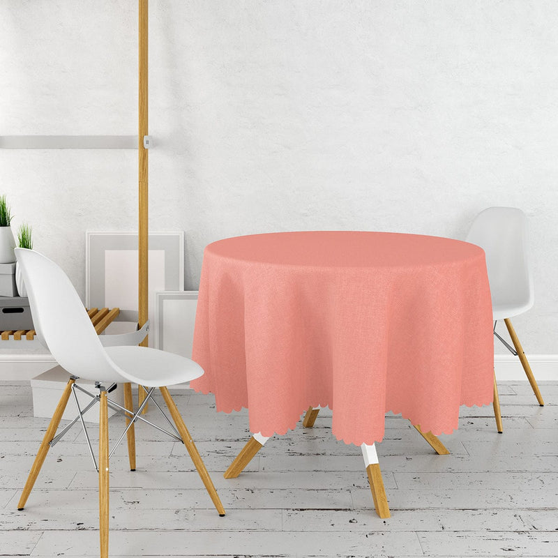 Düz Mercan Renk Dijital Baskılı Yuvarlak Masa Örtüsü Bonvagon