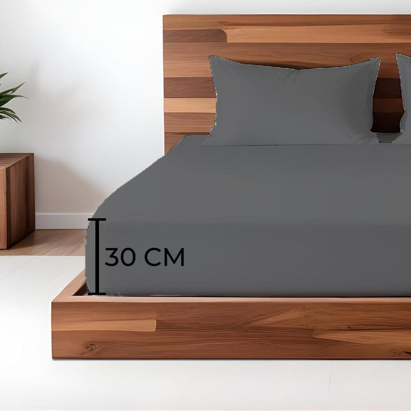 Düz Renk Antrasit Lastikli Çarşaf + Yastık Seti %100 Doğal Pamuk Ranforce Bonvagon