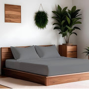 Düz Renk Antrasit Lastikli Çarşaf + Yastık Seti %100 Doğal Pamuk Ranforce Bonvagon