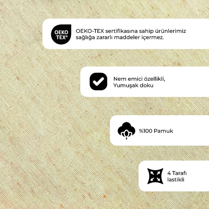 Düz Renk Bej Lastikli Çarşaf + Yastık Seti %100 Doğal Pamuk Ranforce Bonvagon