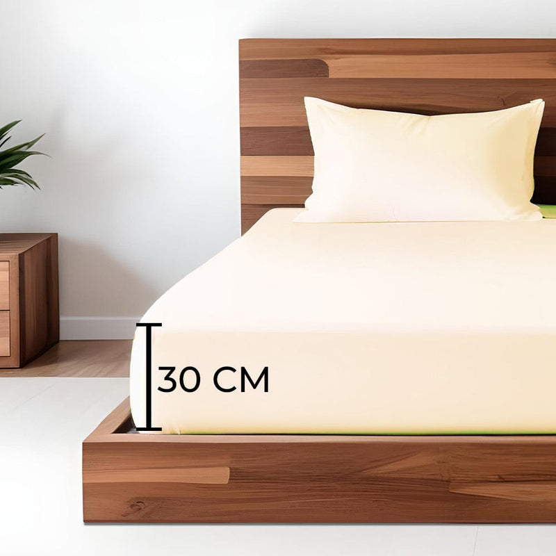 Düz Renk Bej Lastikli Çarşaf + Yastık Seti %100 Doğal Pamuk Ranforce Bonvagon