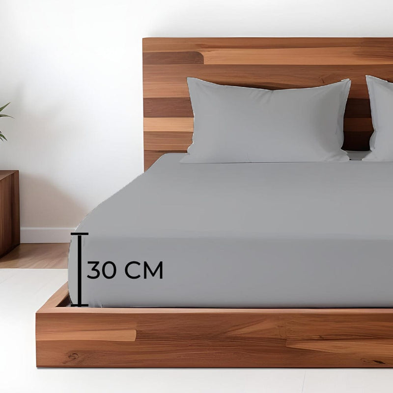 Düz Renk Gri Lastikli Çarşaf + Yastık Seti %100 Doğal Pamuk Ranforce Bonvagon