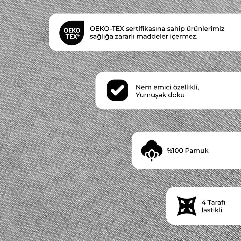 Düz Renk Gri Lastikli Çarşaf + Yastık Seti %100 Doğal Pamuk Ranforce Bonvagon