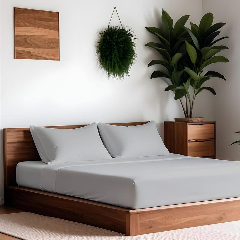 Düz Renk Gri Lastikli Çarşaf + Yastık Seti %100 Doğal Pamuk Ranforce Bonvagon