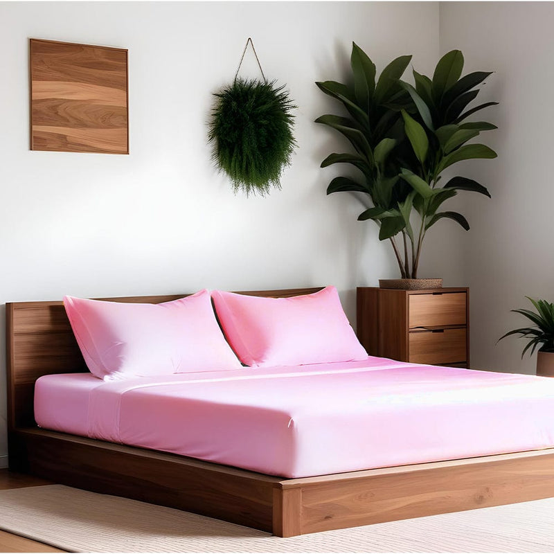 Düz Renk Pudra Lastikli Çarşaf + Yastık Seti %100 Doğal Pamuk Ranforce Bonvagon