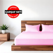 Düz Renk Pudra Lastikli Çarşaf + Yastık Seti %100 Doğal Pamuk Ranforce Bonvagon