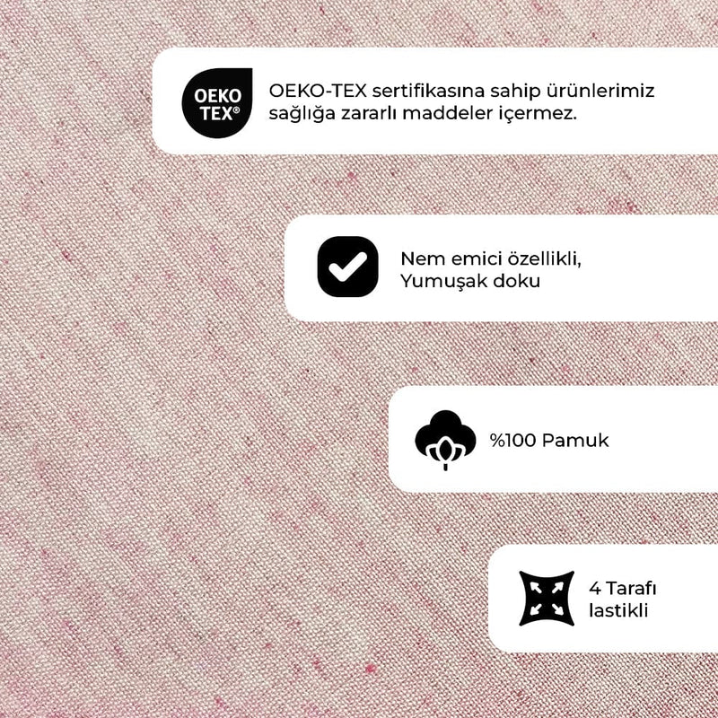 Düz Renk Pudra Lastikli Çarşaf + Yastık Seti %100 Doğal Pamuk Ranforce Bonvagon