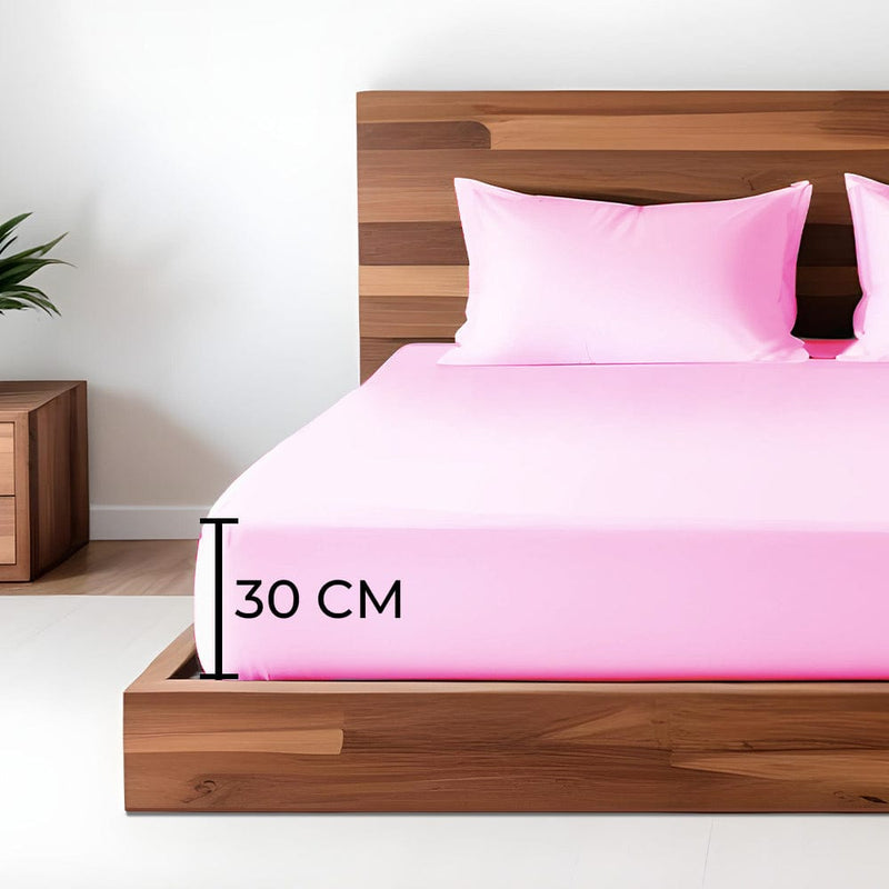 Düz Renk Pudra Lastikli Çarşaf + Yastık Seti %100 Doğal Pamuk Ranforce Bonvagon