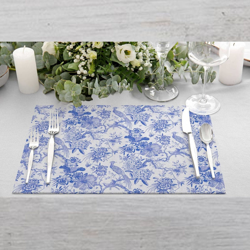 Egzotic Blue Birds 4'lü İnce Keten Kumaş Amerikan Servisi 50x35cm Bonvagon