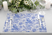 Egzotic Blue Birds 4lü İnce Keten Kumaş Amerikan Servisi 50x35cm