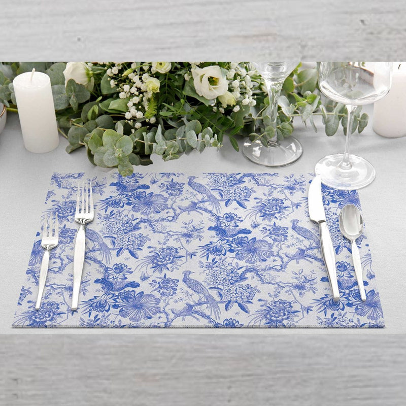 Egzotic Blue Birds 4lü İnce Keten Kumaş Amerikan Servisi 50x35cm