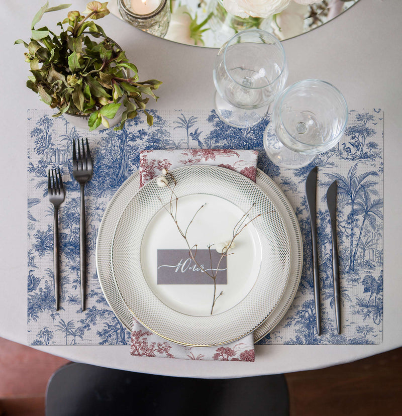 Egzotic Blue Print 4'lü İnce Keten Kumaş Amerikan Servisi 50x35cm Bonvagon