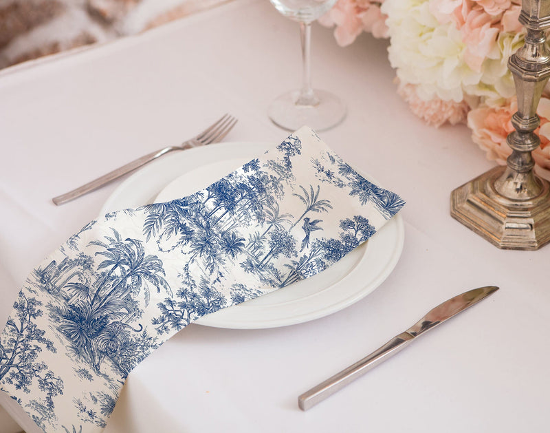 Egzotic Blue Print 4'lü İnce Keten Kumaş Amerikan Servisi 50x35cm Bonvagon