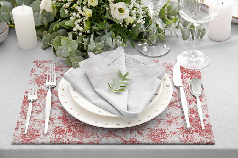 Egzotic Red Birds 4'lü İnce Keten Kumaş Amerikan Servisi 50x35cm Bonvagon