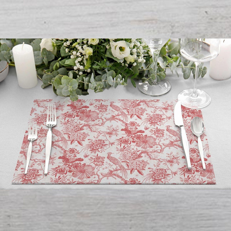 Egzotic Red Birds 4lü İnce Keten Kumaş Amerikan Servisi 50x35cm