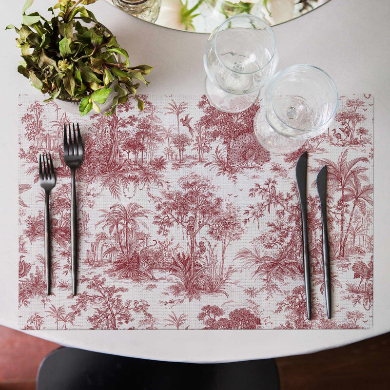 Egzotic Red Print 4'lü İnce Keten Kumaş Amerikan Servisi 50x35cm Bonvagon