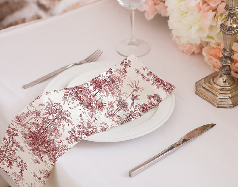 Egzotic Red Print 4'lü İnce Keten Kumaş Amerikan Servisi 50x35cm Bonvagon