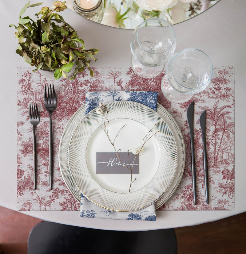 Egzotic Red Print 4'lü İnce Keten Kumaş Amerikan Servisi 50x35cm Bonvagon