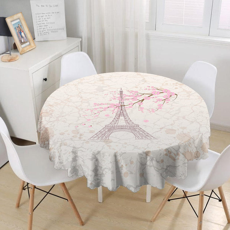 Eiffel Özel Tasarım Dijital Baskılı 3D Yuvarlak Masa Örtüsü Bonvagon