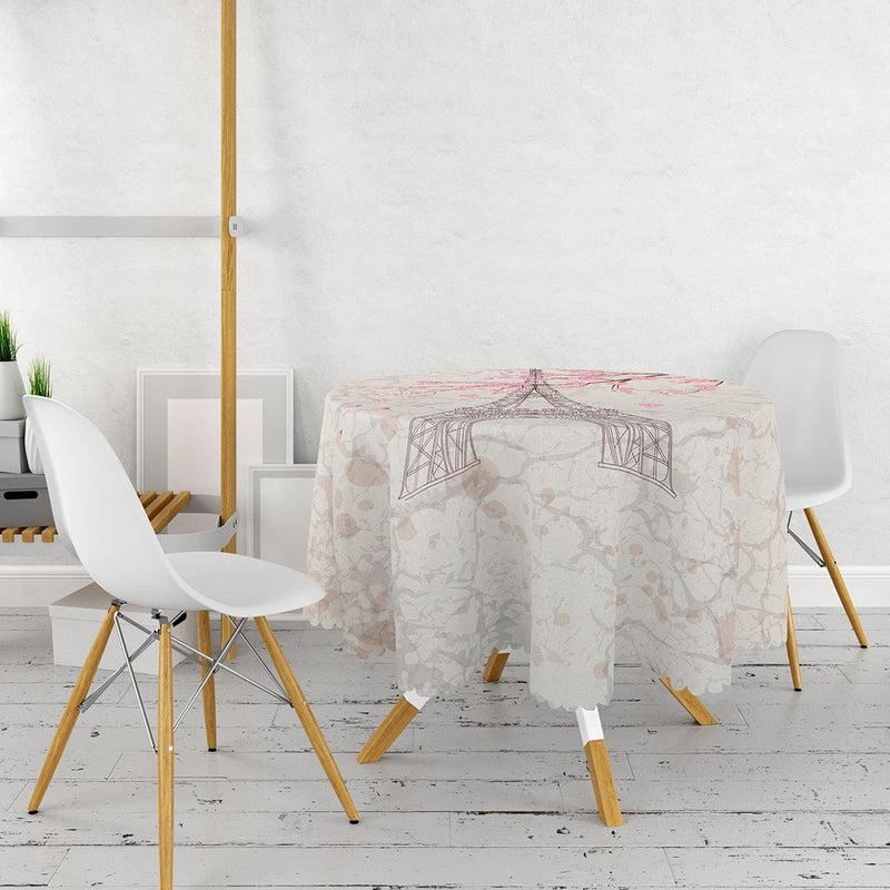 Eiffel Özel Tasarım Dijital Baskılı 3D Yuvarlak Masa Örtüsü Bonvagon