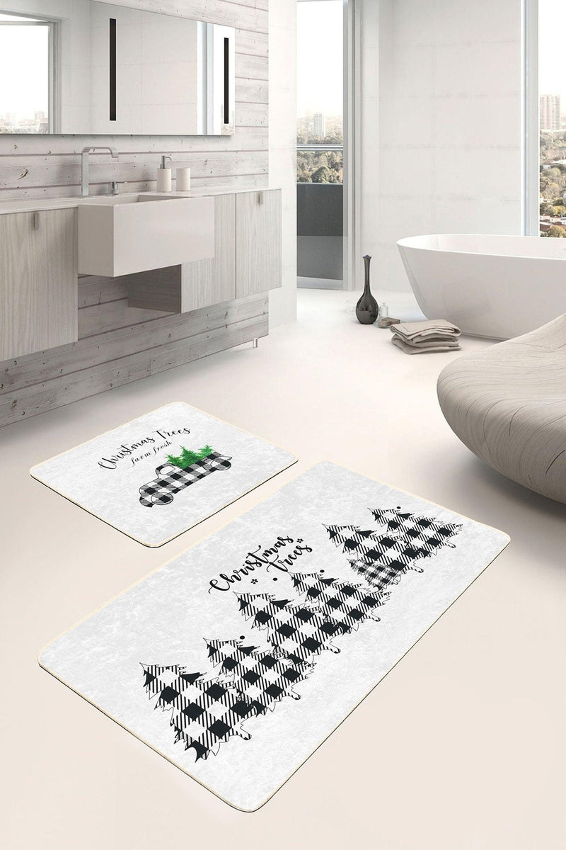 Ekose Çam Ağacı Christmas Temalı 2li Halı Takımı Kaymaz Taban Yıkanabilir Bonvagon