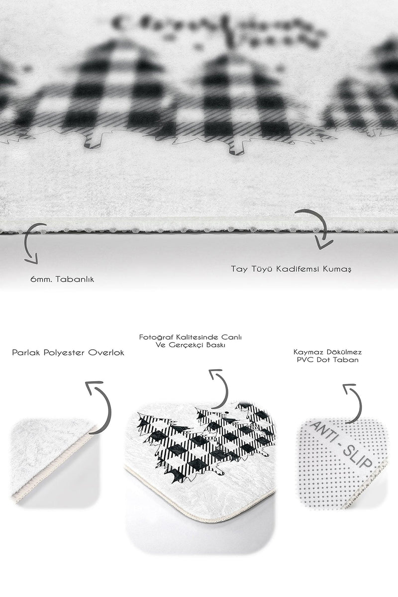 Ekose Çam Ağacı Christmas Temalı 2li Halı Takımı Kaymaz Taban Yıkanabilir Bonvagon