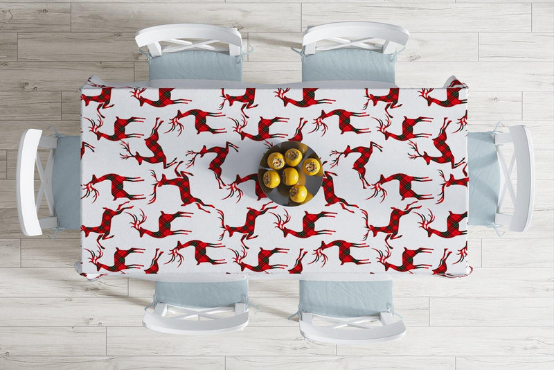 Ekose Geyik Motifli Özel Tasarım Dijital Baskı Masa Örtüsü Bonvagon