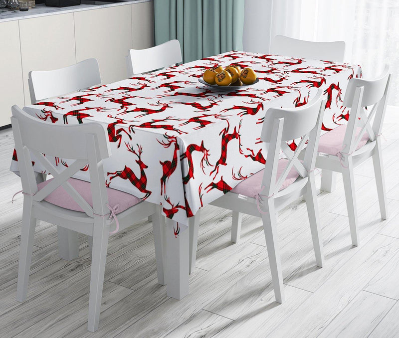 Ekose Geyik Motifli Özel Tasarım Dijital Baskı Masa Örtüsü Bonvagon