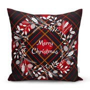 Ekose Merry Christmas Yılbaşı Desenli Dijital Baskılı Yastık Kırlent Kılıfı 43x43cm