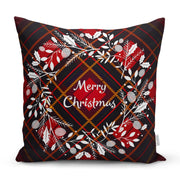 Ekose Merry Christmas Yılbaşı Desenli Dijital Baskılı Yastık Kırlent Kılıfı 43x43cm