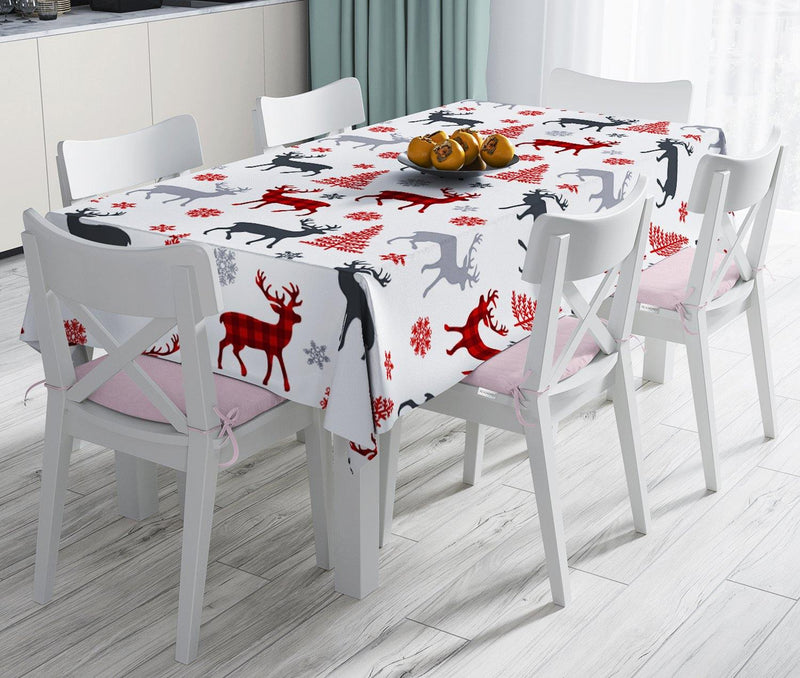 Ekose Renkli Geyikler Özel Tasarım Masa Örtüsü Bonvagon