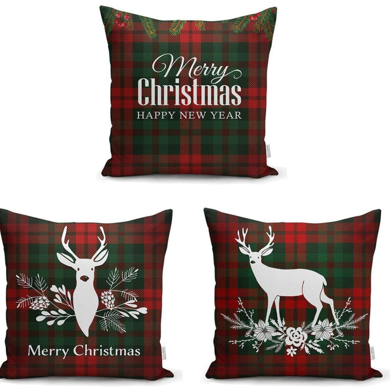 Ekose Zeminli 3'lü Yastık Kırlent Kılıf Seti Bonvagon