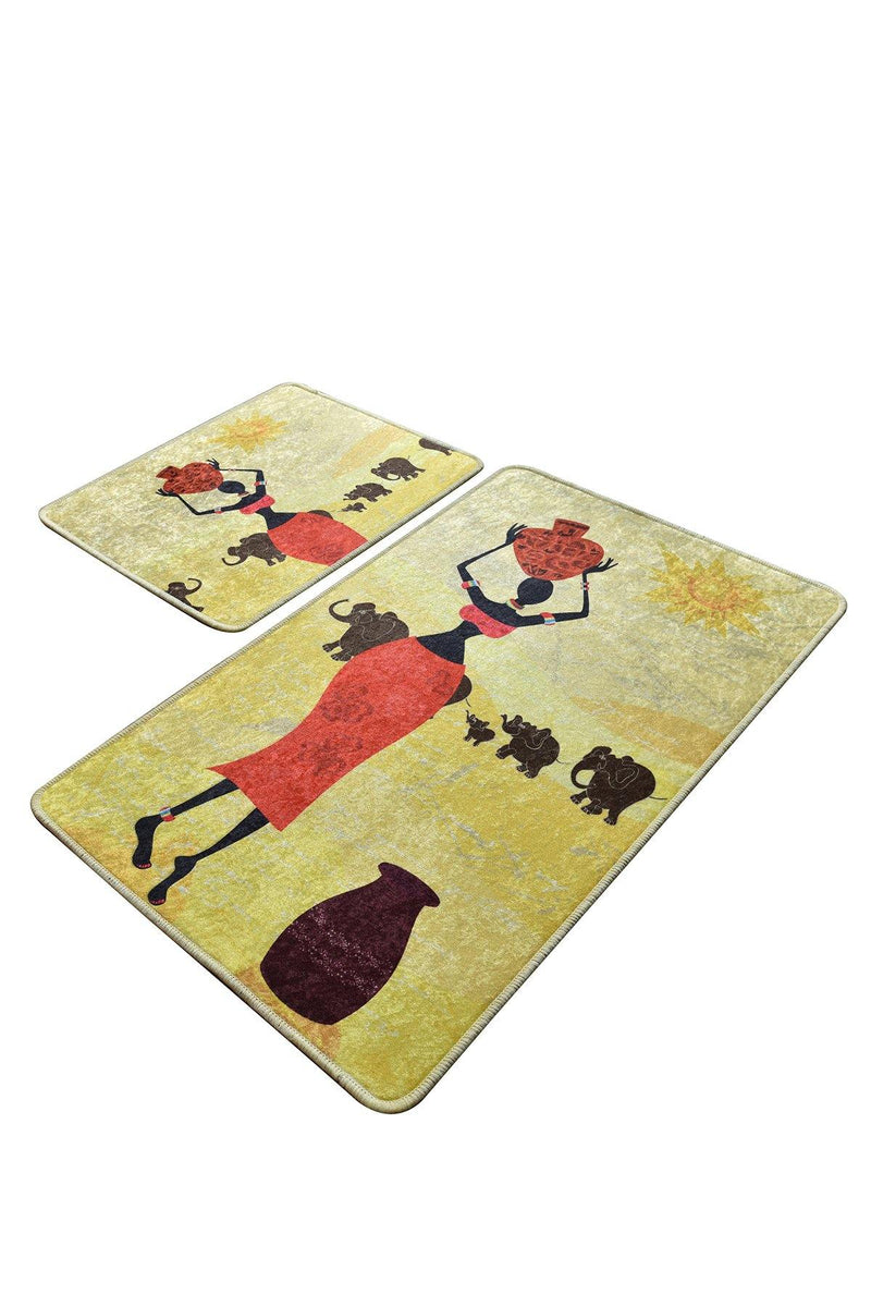 Elefante Dijital Baskılı 2li Set Banyo Halısı, Kaymaz Taban, Yıkanabilir Bonvagon