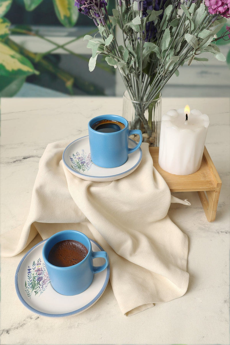 Elegant Blossoms Mavi Kahve Takımı 4 Parça 2 Kişilik 21789 Bonvagon