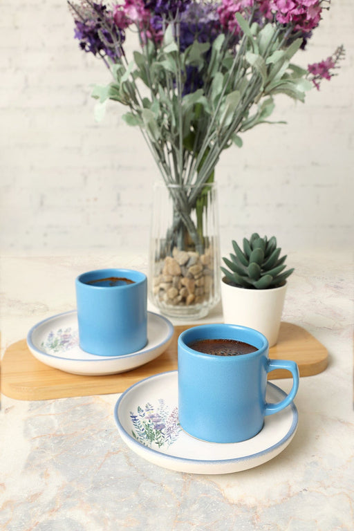 Elegant Blossoms Mavi Kahve Takımı 4 Parça 2 Kişilik 21789 Bonvagon