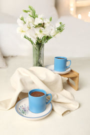 Elegant Blossoms Mavi Kahve Takımı 4 Parça 2 Kişilik 21789 Bonvagon