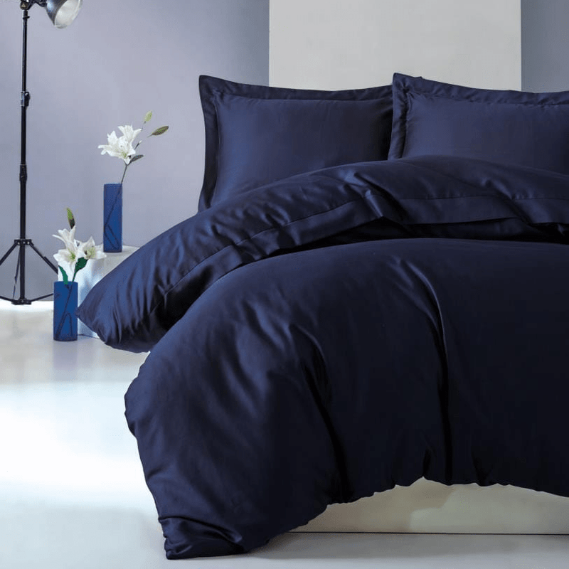 Elegant Çift Kişilik Saten Nevresim Takımı Lacivert 83 Tel %100 Pamuk Bonvagon