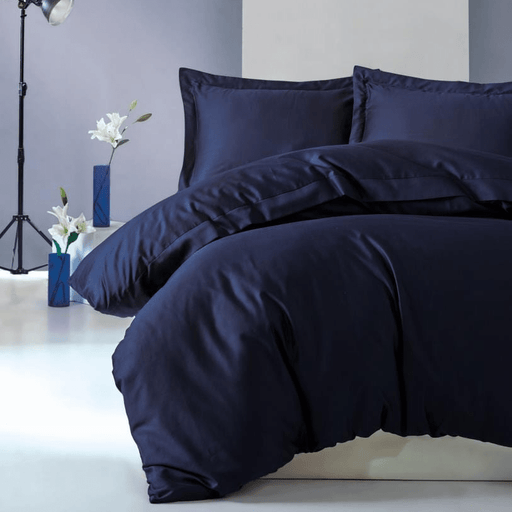 Elegant Çift Kişilik Saten Nevresim Takımı Lacivert 83 Tel %100 Pamuk Bonvagon