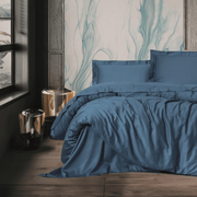 Elegant Mavi Çift Kişilik Saten Nevresim Takımı 83 Tel %100 Pamuk Bonvagon