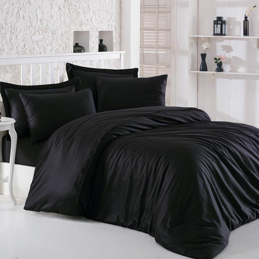 Elegant Siyah Çift Kişilik Saten Nevresim Takımı 83 Tel %100 Pamuk Bonvagon