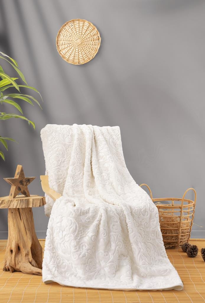 Emboss çift Kişilik Battaniye Krem Bonvagon